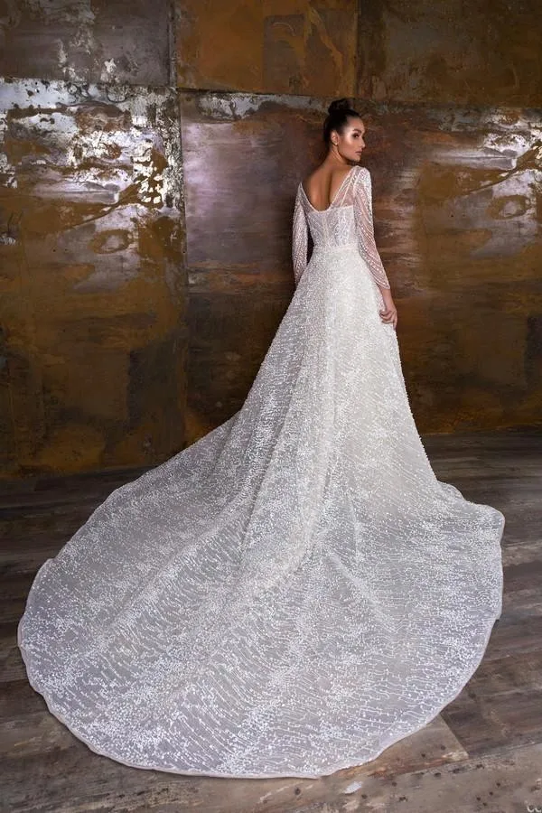 Vestidos De Novia, Милое Свадебное платье русалки, сексуальное, с бисером, с длинным рукавом, свадебные платья, съемная юбка