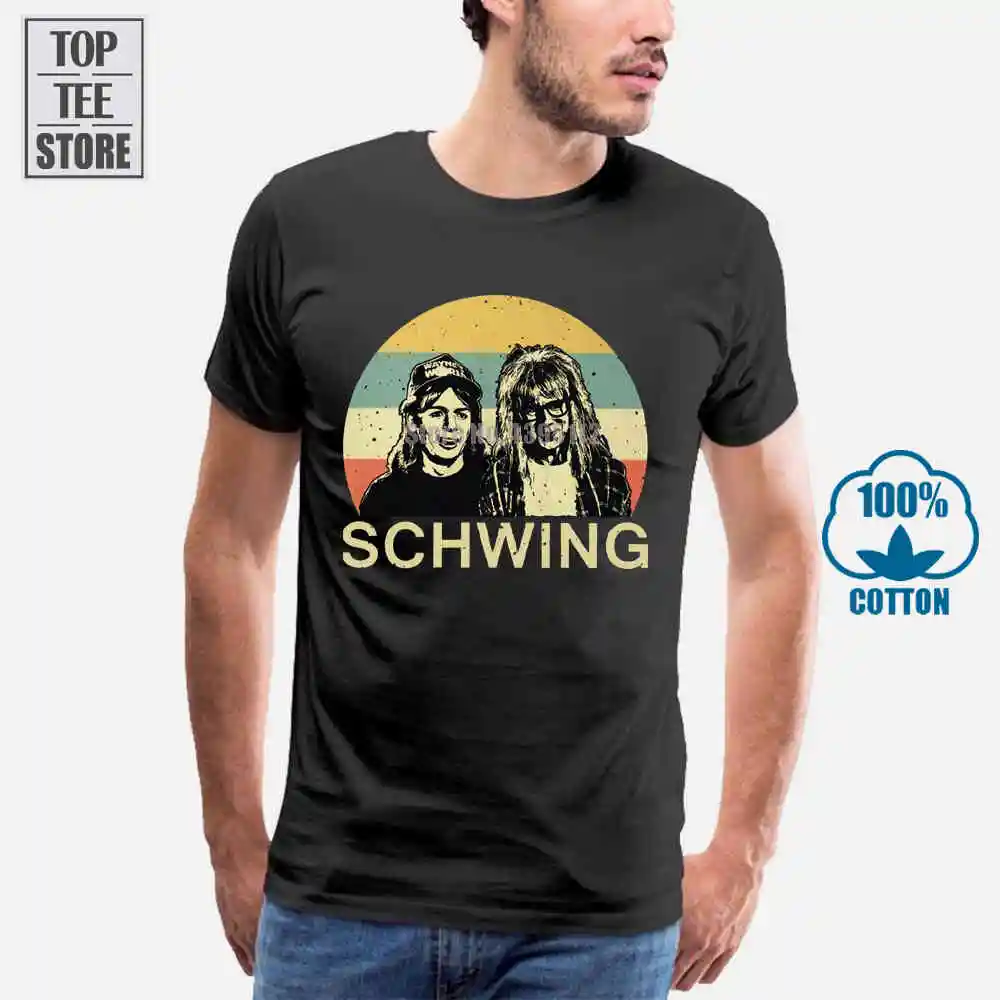 Футболка Wayne'S World Уэйн и Кэмпбелл Гарт альгар Schwing Черная Мужская футболка