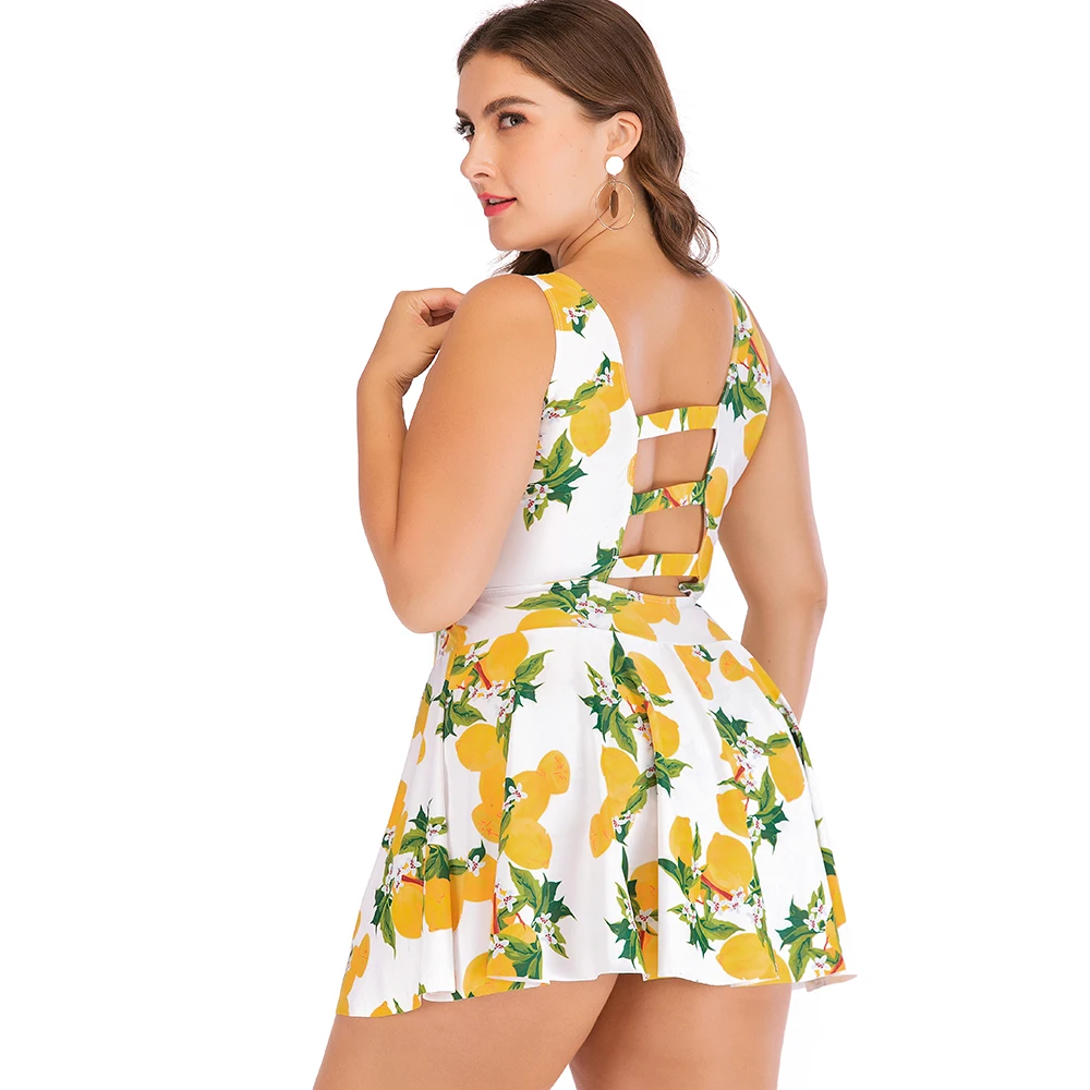 Plus Size Swimwear Women One-Piece Push Up Large Swimsuit Skirt Big Size Swimdress Swimming Suit Summer Tankini Dress 5XL