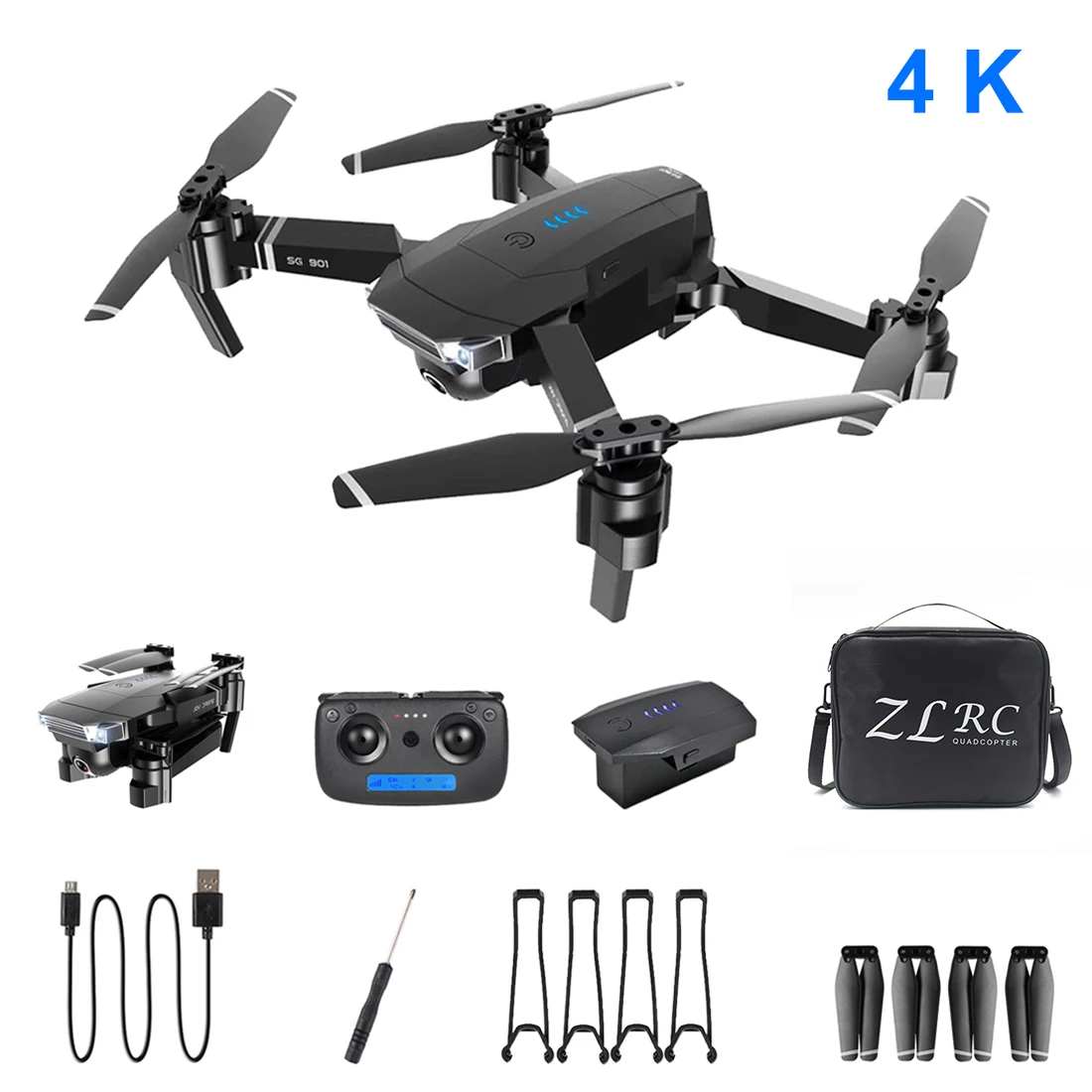 

New Hot SG901 4K HD Dual Camera RC Quadcopter Gesture Photo Video Foldable Drone - Storage Bag/Bubble Wrap/Graphic Carton