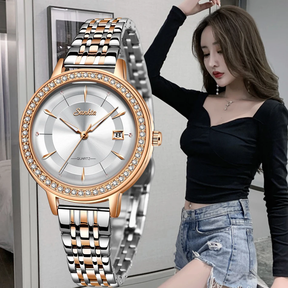 SUNKTA 2020 новые часы женские Relogio Feminino модные роскошные бриллианты Bayan Kol Saati
