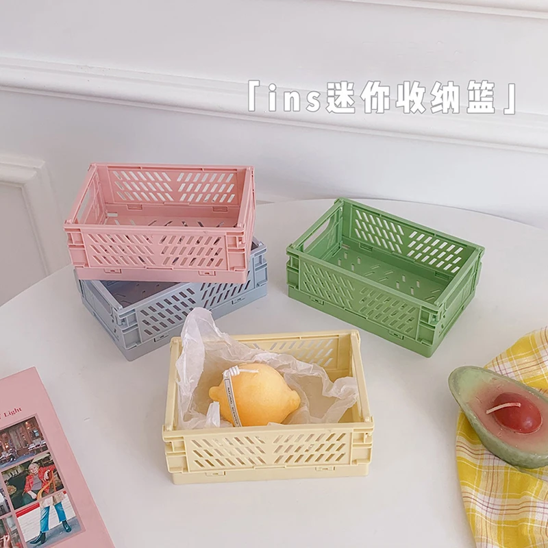 Stationery Organizer Desktop Storage Box Desktop Storage Kit Stationery Storage Box Mini Folding Plastic Desktop Stationery Organizer Storage Box Case Large Capacity Creative School Office Desk Storage Basket