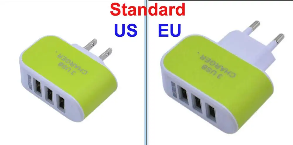 EU/US стандартный штепсельная зарядная станция 3 usb порта дорожный адаптер многопортовый разъем зарядное устройство s Прямая поставка светодиодный индикация - Цвет: Green