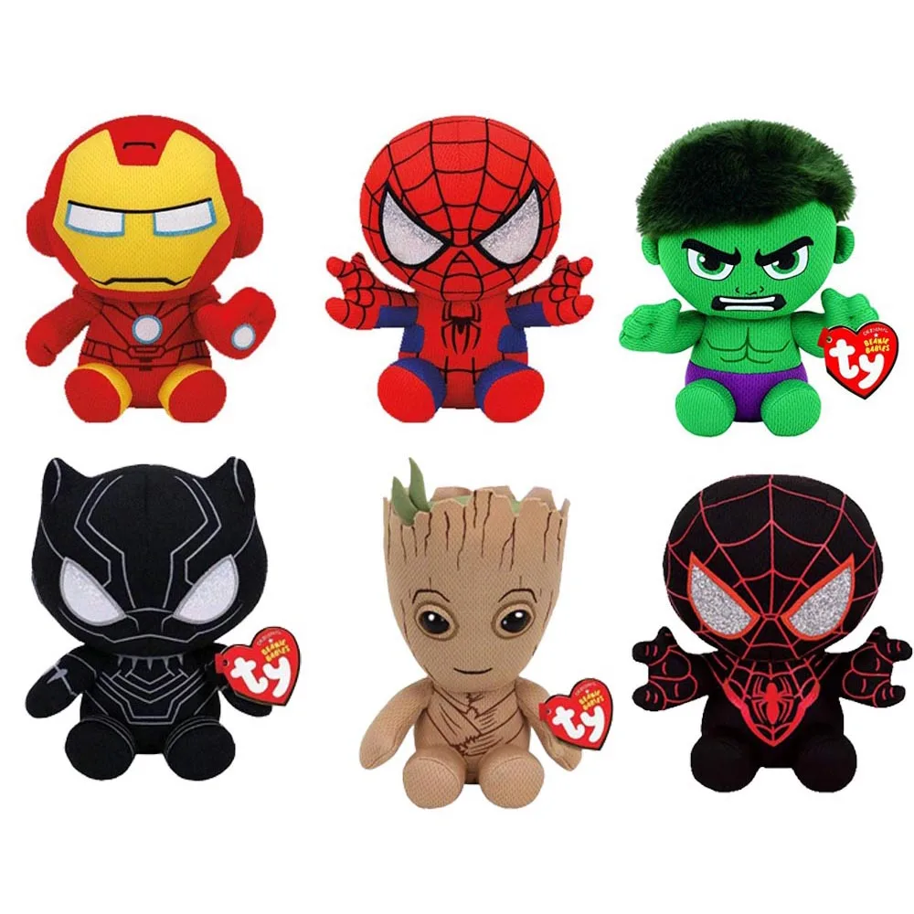 Ty Beanie Babies Marvel Super Hero серия Железный человек Человек-паук Халк Черная пантера