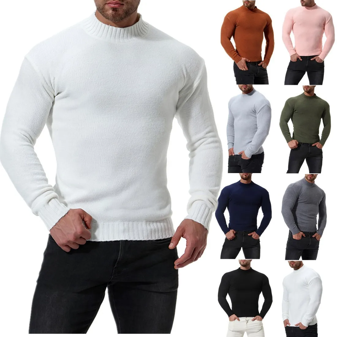 

2019 Season Man High Lead Self-cultivation Rendering Unlined Upper Garment Solid Color Knitting Sweater Xym007