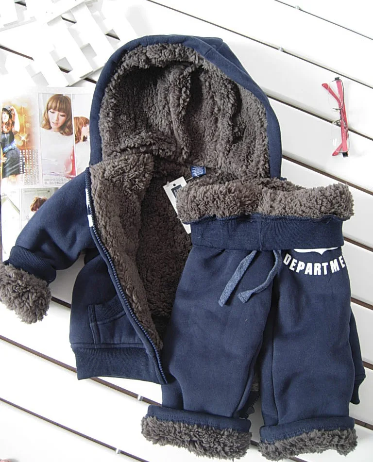 

Children Clothing BOY'S Thick Double Layer Hoodie Suit Winter Thick Set BOY'S Casual Long-sleeved Coat