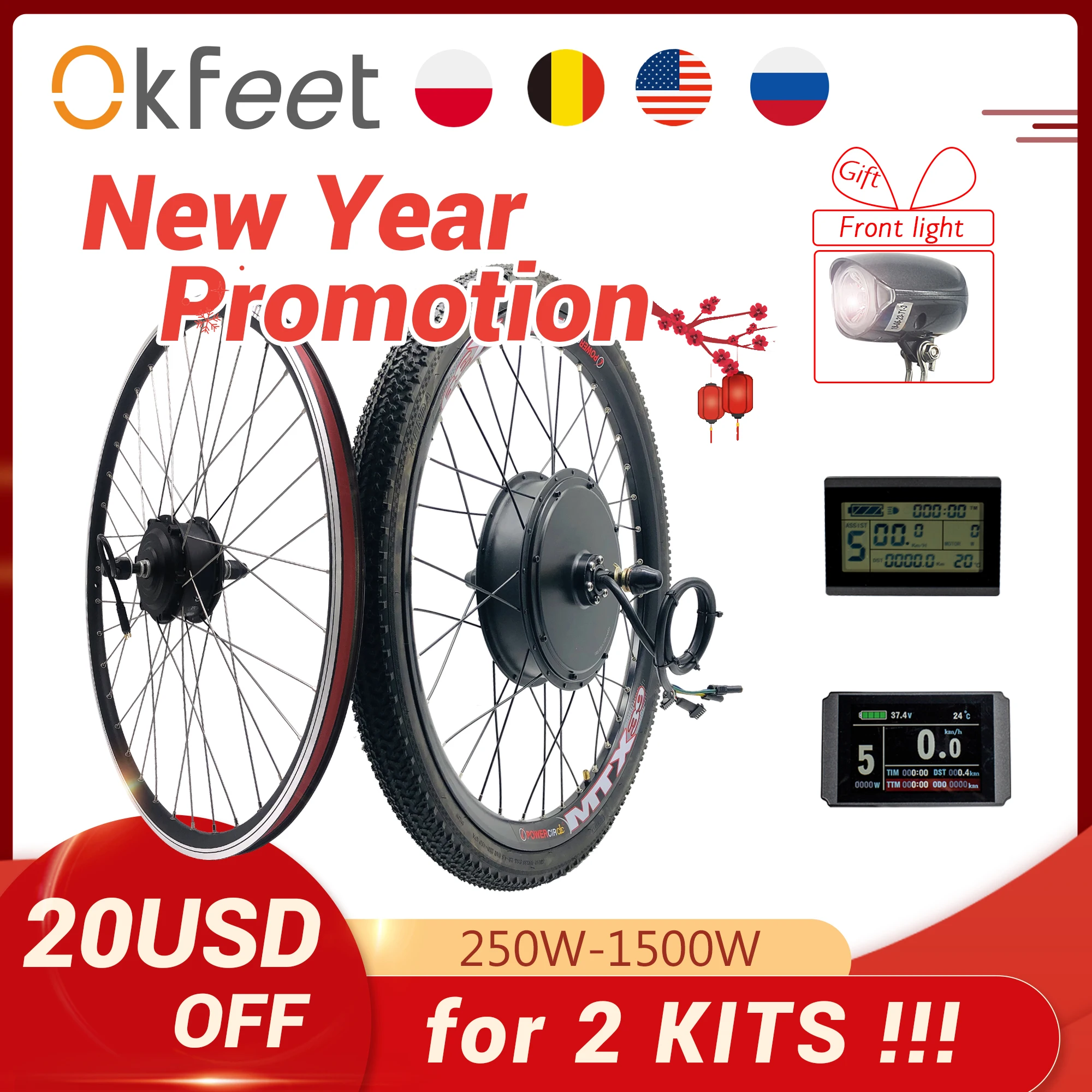 2020 eBike конверсионный комплект 48V 1500W 1000W 750W 36V 500W передний задний e bike велосипед