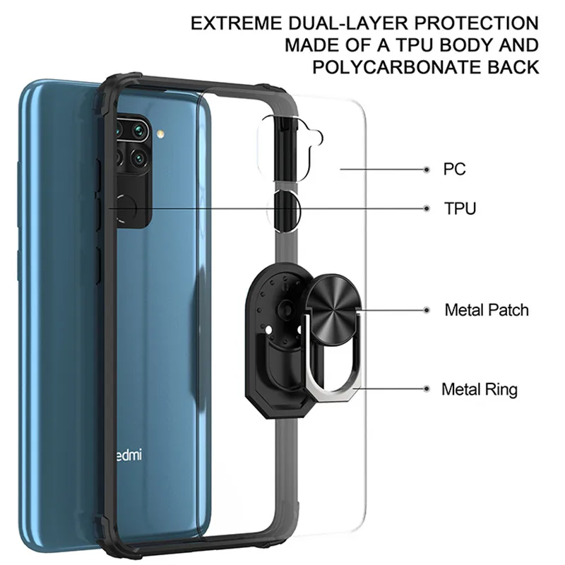 best phone cases for xiaomi For Xiaomi Redmi Note 9S Case Car Magnetic Holder Ring Transparent Clear Phone Case for Redmi Note 9 Pro Max Back Cover xiaomi leather case handle