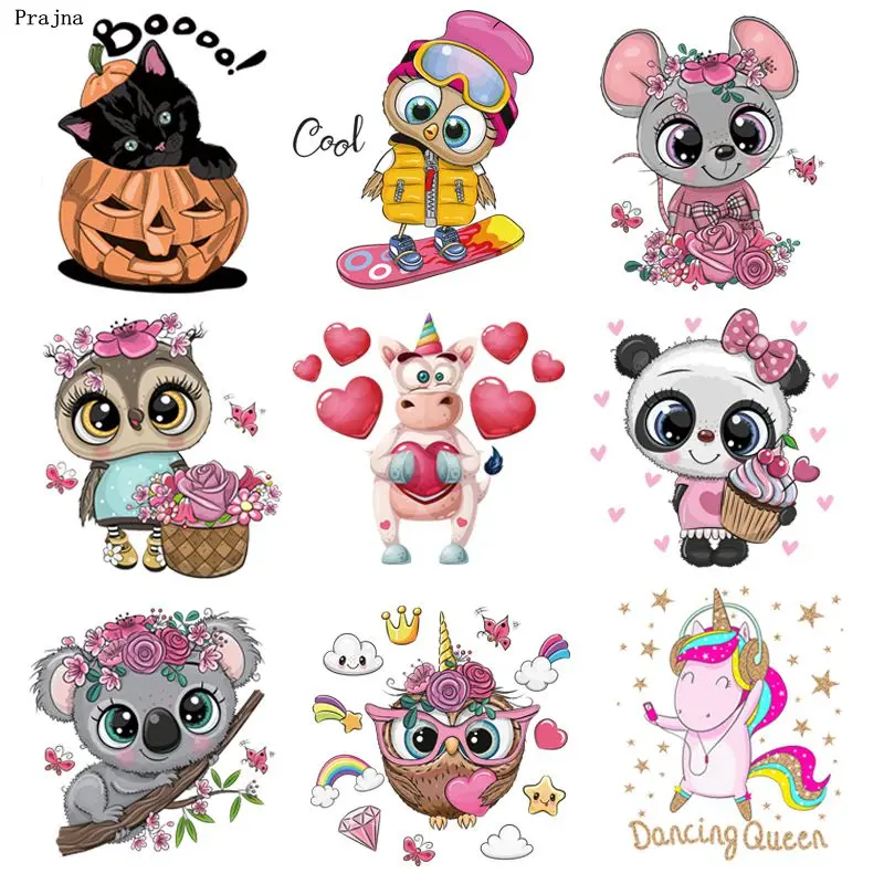 

Prajna Cartoon Animal Patches Iron On Transfers Hot Vinyl Thermal Heat Transfer Ironing Sticker For Baby Clothing DIY Decoration