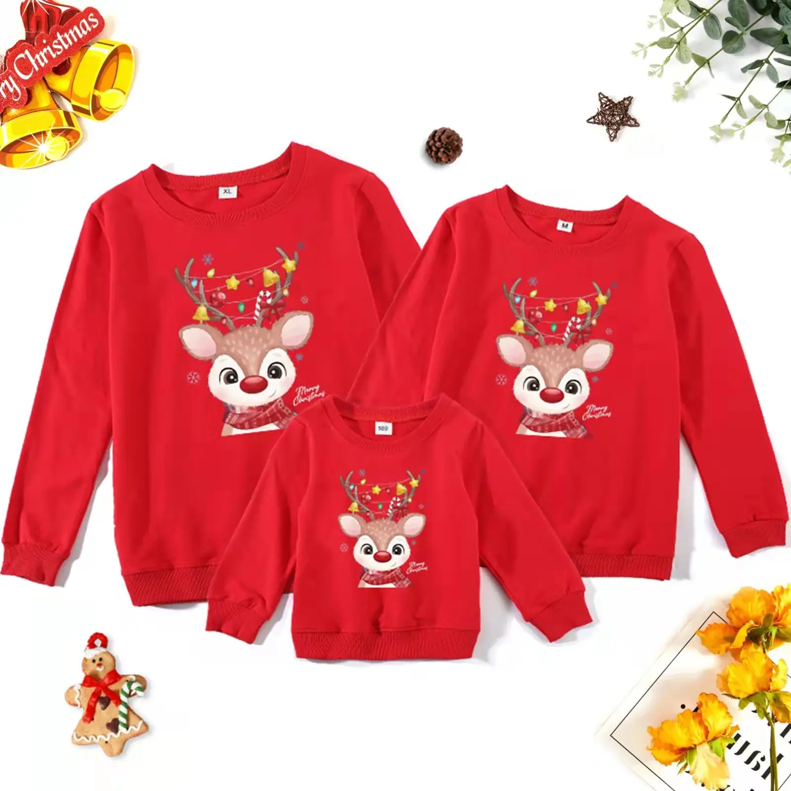Christmas Deer Family Matching Sweaters Autumn Father Mother & Children Cotton Sweatshirts Mom Baby Mommy and Me Xmas Clothes