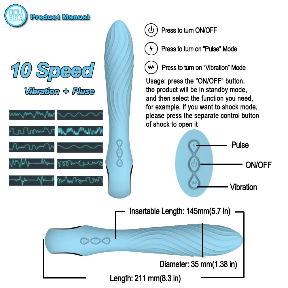  Potente electrico Shock vibrador de pulsos G-spot USB recargable masajeador estimulador de clítoris