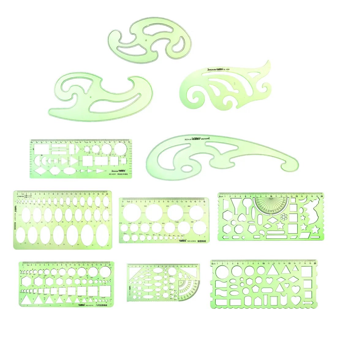 uxcell 11pcs Geometric Drawing Template Measuring Ruler Plastic 18cm 20cm for Art Design and Building Formwork |