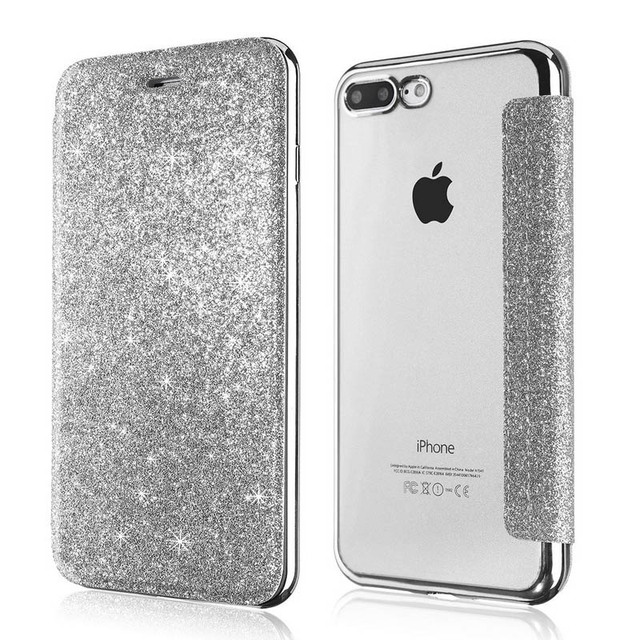 Glitter Leather Flip Wallet Case For iPhone 13 12 11 Pro XS Max XR X 7 8 Plus 6s Plus SE2020 Clear Bling Back TPU Case