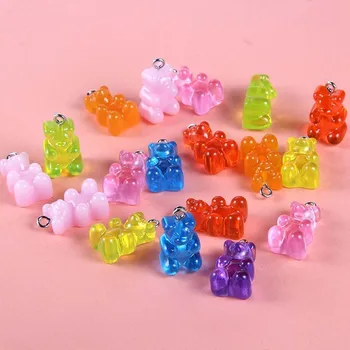 

10pcs Cute Fashion Resin Gummy Bear Pendant Charms Mixed Color For Woman Girls Cartoon Jewelry Marking Findings DIY