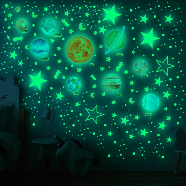 Glow Dark Solar System Wall Stickers  Solar System Planets Kids Room Light  - Light - Aliexpress