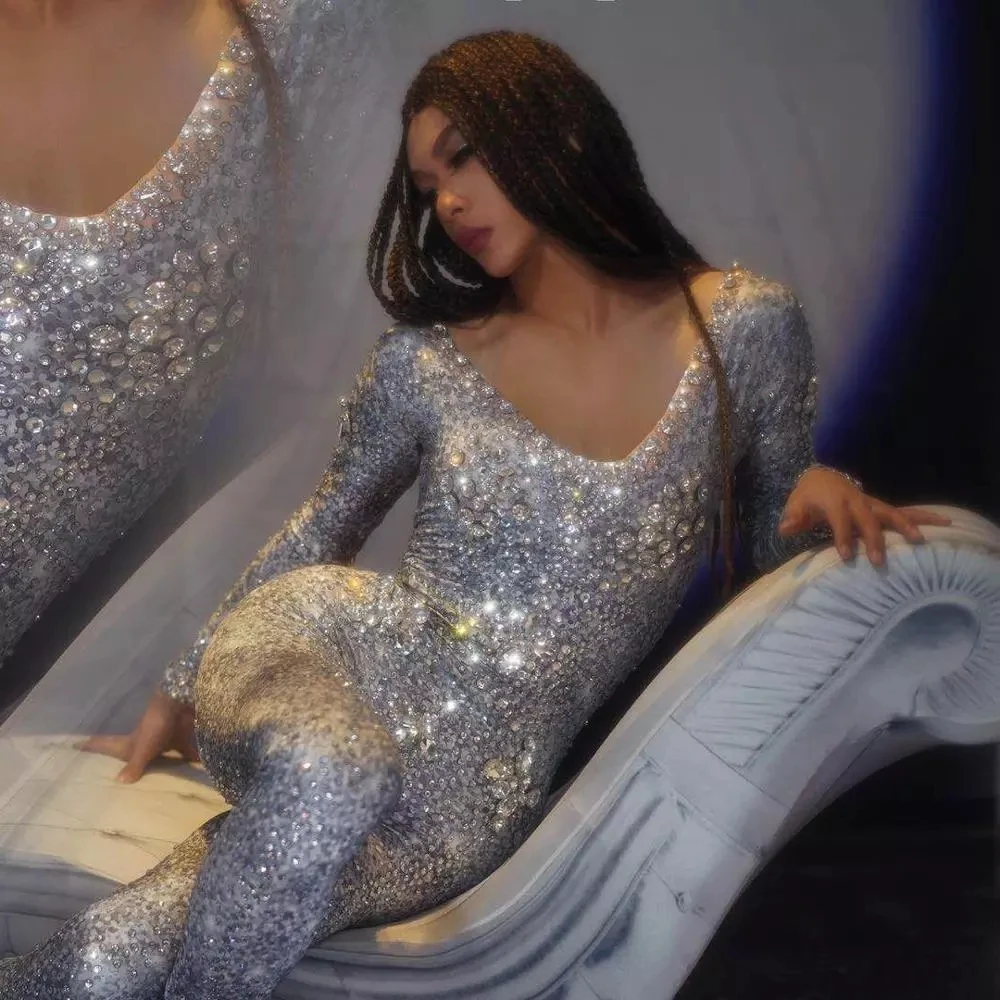 Black Crystal Cut-Out Performance Bodysuit – Sparkly DJ Jumpsuit & Stage Wear
