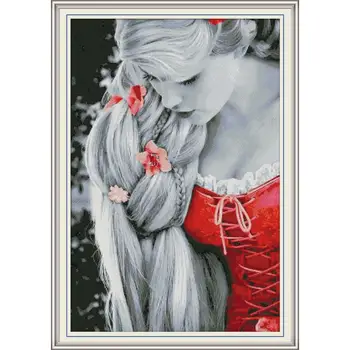 

Joy Sunday New Arrival Long Hair Princess Pattern DIY Cross Stitch Kits Embroidery Needlework Home Decoration Wall Painting Gift