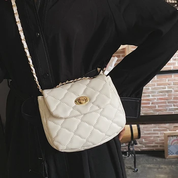 

2020 Women Fashion Chains Diamond Lattice Shoulder Bag Ladies Cover Zipper Crossbody Luxury Designer Handbags Bolsa Feminina