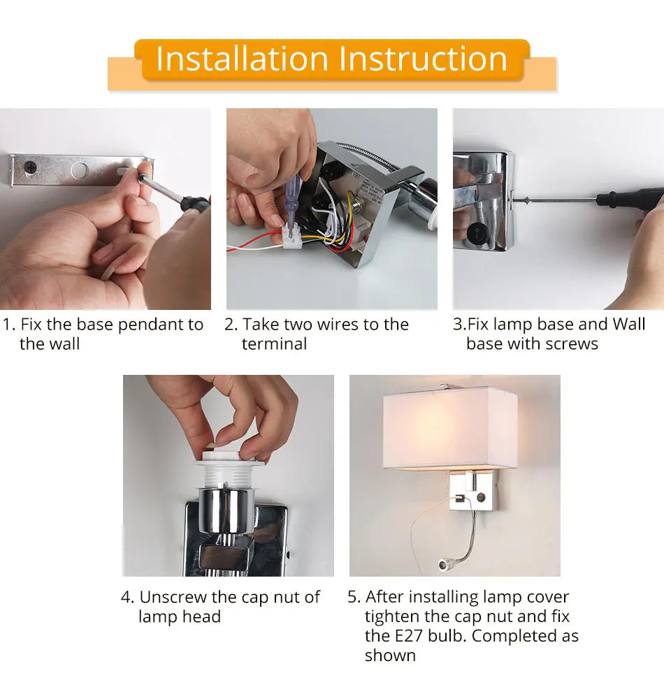 LED Wall Light USB Switch Sconce Bedroom Indoor Lighting Fixtures Up Wall Mounted E27 Bulb Hotel Cube Modern Loft Decor Lamp (10)