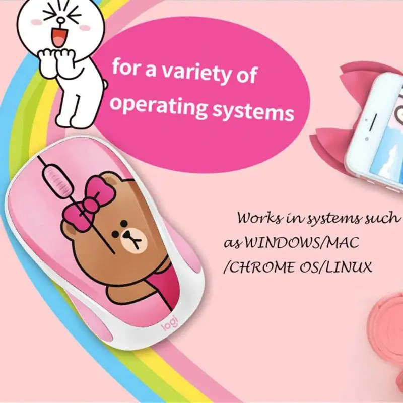 Беспроводная мышь Logitech LINE FRIENDS 2 4 ГГц мини мультяшный USB приемник оптический
