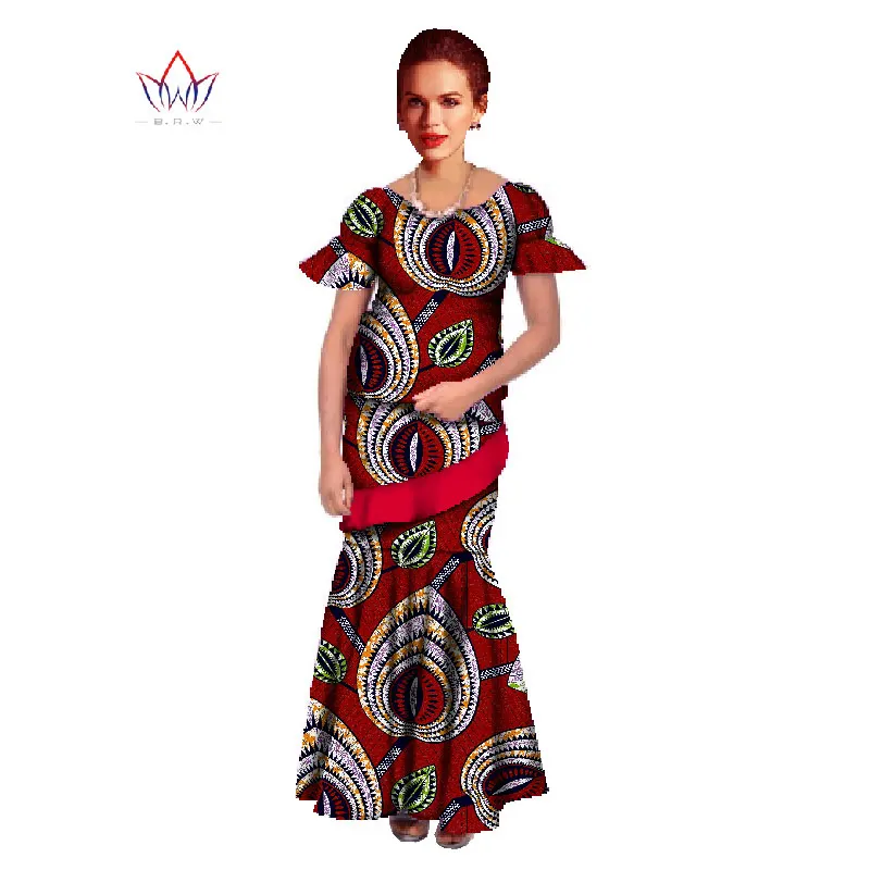 Женское платье с принтом в африканском стиле, комплект из двух предметов, укороченный топ, длинная юбка, Дашики, платье, юбка-годе, женские s Vestidos 6XL, плюс размер WY015 - Цвет: 2