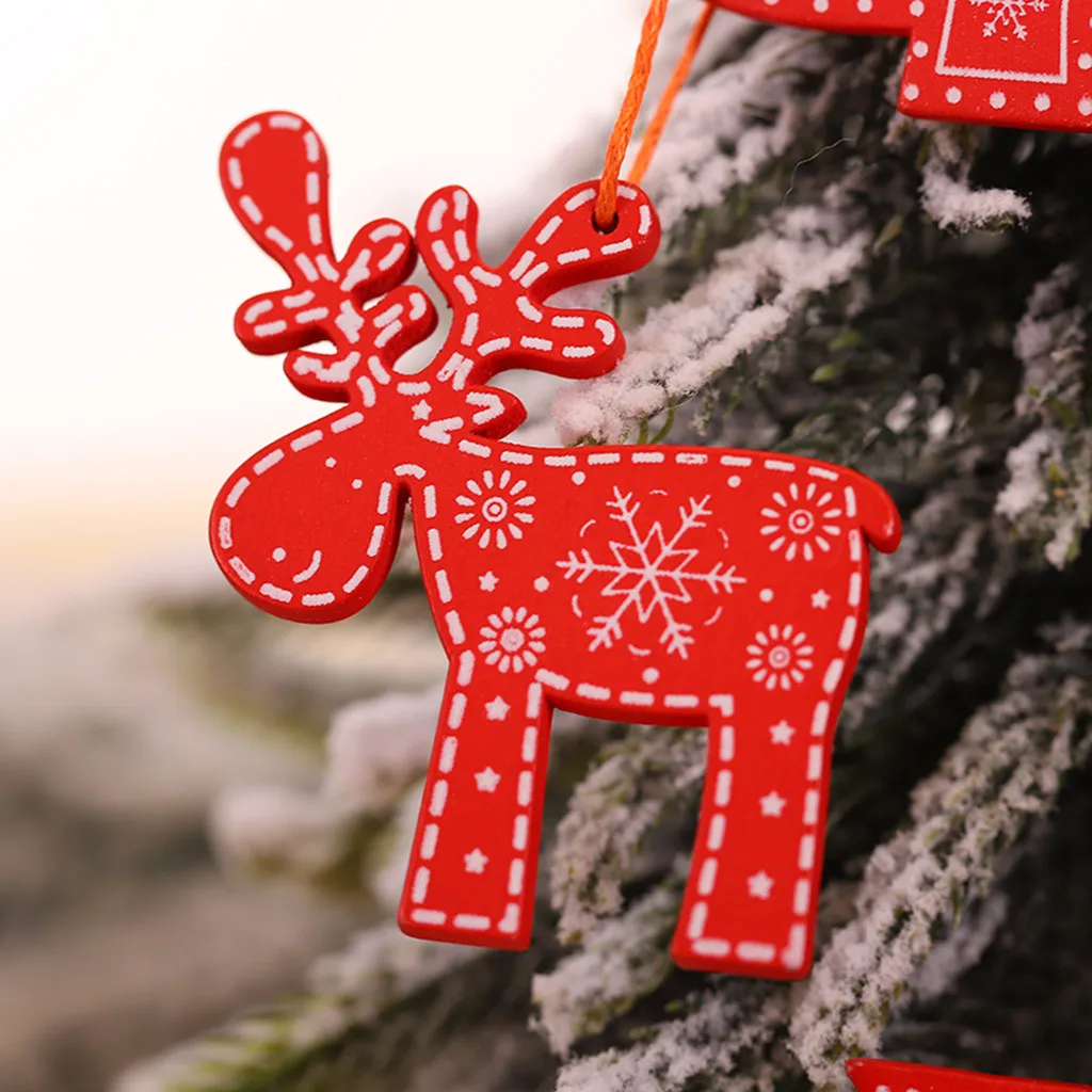 12 шт. новогодний кулон из натурального дерева в виде снежинок, украшения в виде капель, Рождественская елка, деревянные украшения для дома# F