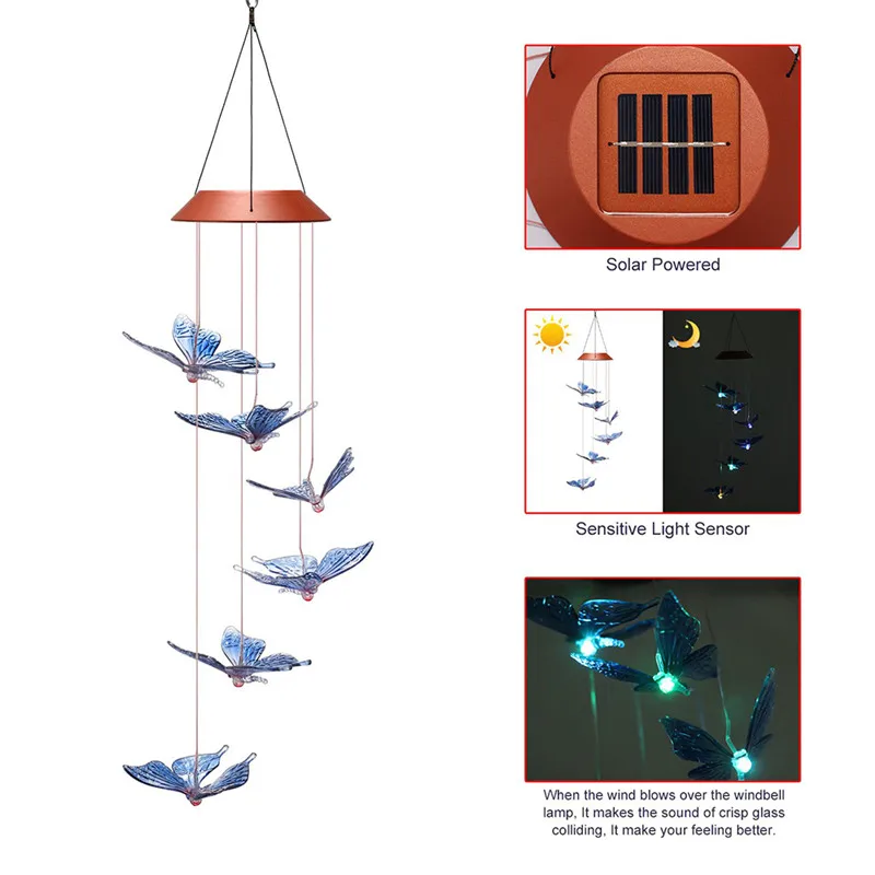 Solar Powered LED Wind Chime Portable Color Changing Outdoor Windbell Light Fairy Light Christmas Outdoor Decor Garden Led Light
