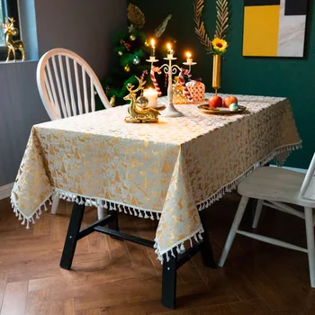 

Fashion Simple Table Cover Christmas Tree Elk Tableclothes Cotton Linen Blend Gold Table Covers Tassel Edge Dining Table Cloth
