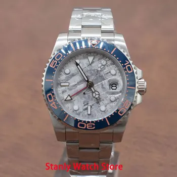 

Casual 40mm Grey Sterile Dial Blue Ceramic Bezel Luminous Marks GMT Function Stainless Automatic Movement Men's Business Watches