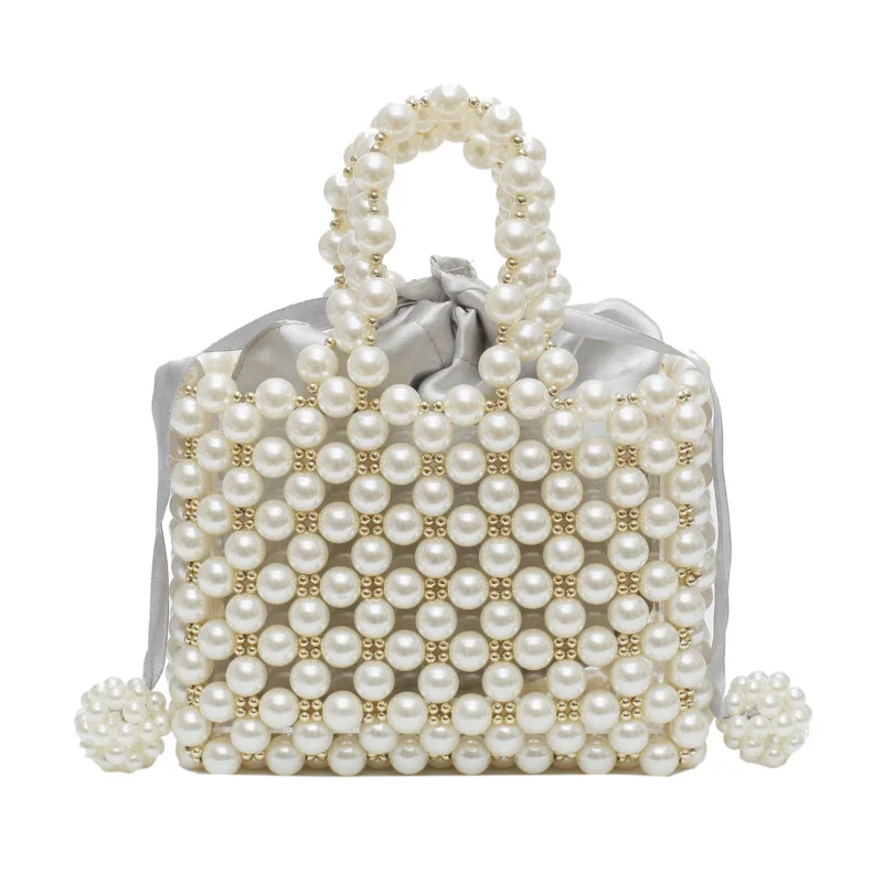

Handmade Woven Pearl Handbags Women's Bag Beaded Pocket Lady Evening Clutch Cell Phone Flap Bag female Purse Luxury design 2019