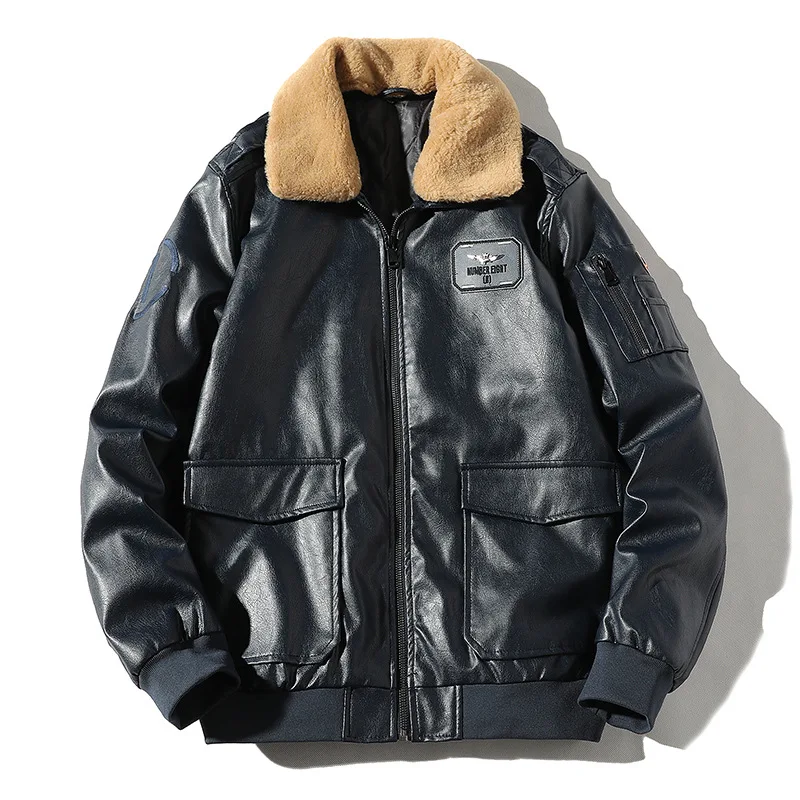 

Lamb fur collar leather jacket plus cotton thick warm leather men