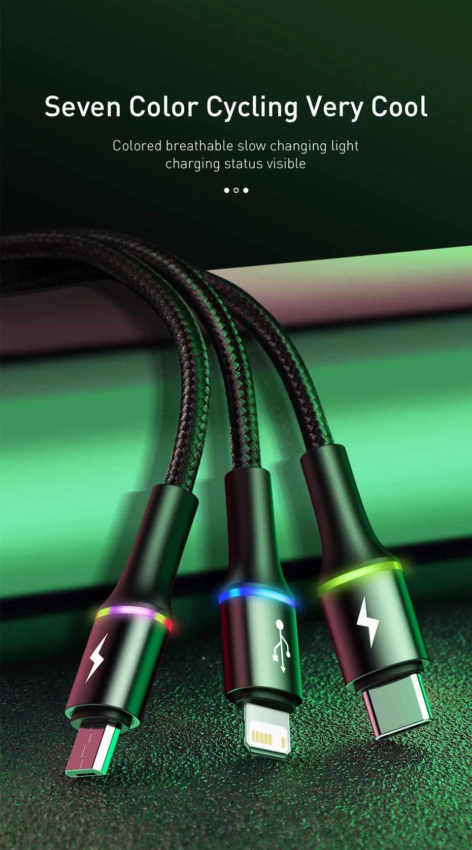 Baseus 3 in 1 USB Cable For iPhone Samsung Xiaomi Type C Fast Charging Micro USB Cable 3in1 USB Type-c USBC Data Wire Cord