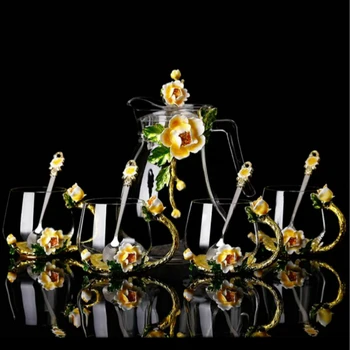 

Enamel Crystal Flower Glass Cup Teapot for Hot and Cold Drinks 1300ml Home Drinkware Office water kettle Tea set coffee pot