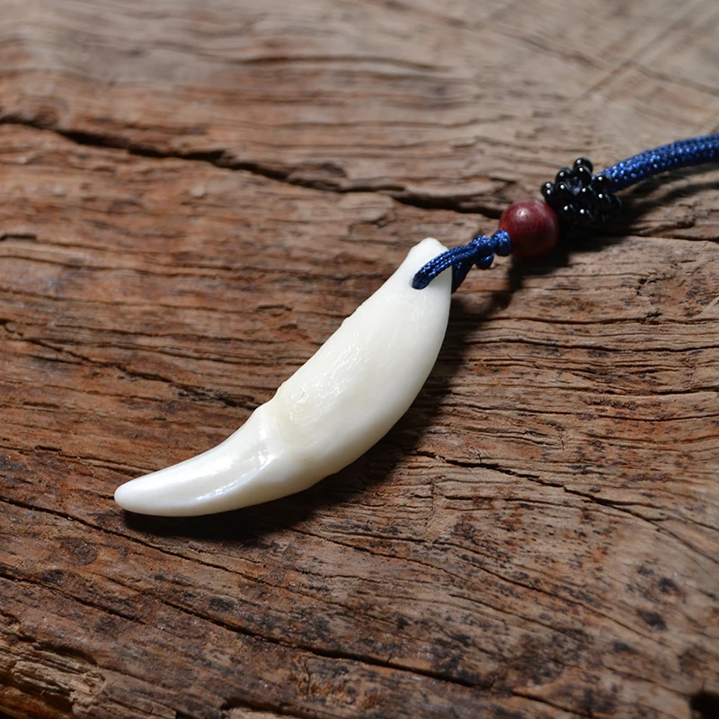 

Men's Real Tooth Pendant Tibetan Amulet Fangs White Wolf Tooth Charm Natural bone woman's Necklace Fashion Simple punk jewelry
