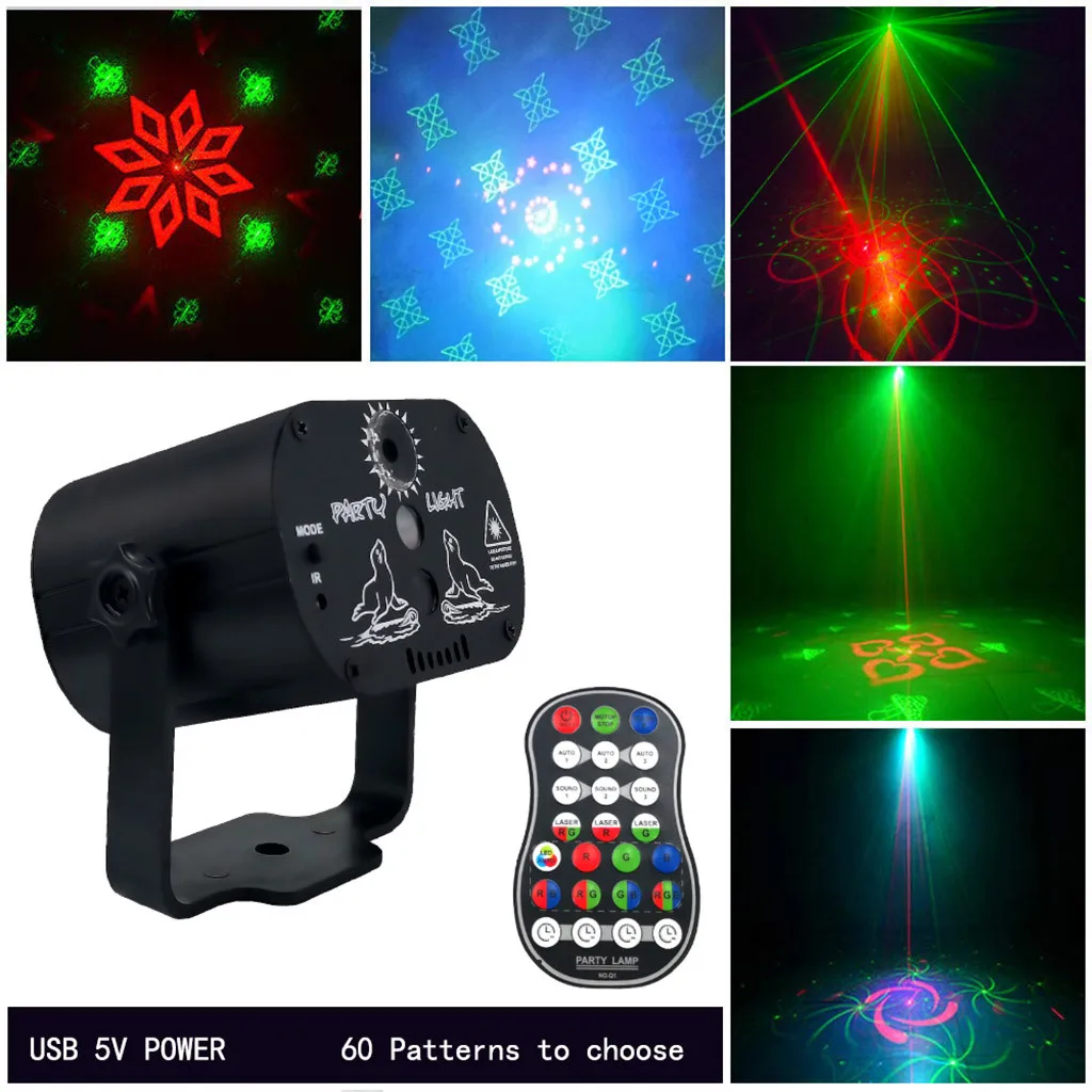 Сценический проектор с 60 узорами миниатюрный светодиодный RGB светильник для