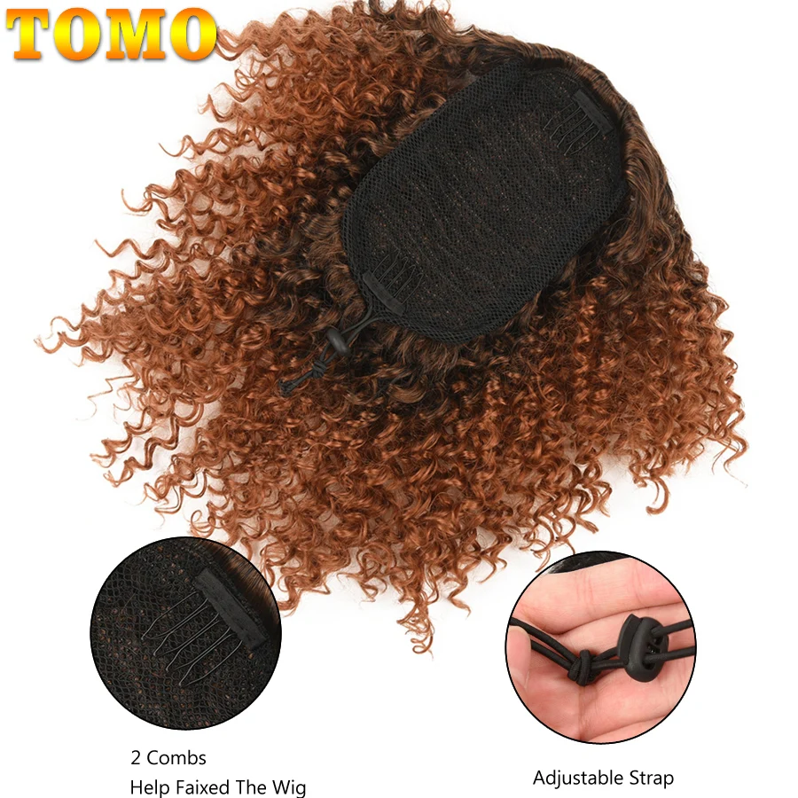 TOMO Synthetic 8" Bouncy Small Curly Pony Tail Hair With Two Plastic Combs Ponytail Hair Extensions Short Hairpiece Blonde Brown