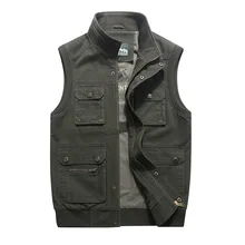 9857 стиль мужской повседневный жилет мульти-карманы Чистый хлопок среднего возраста свободный и плюс-размер жилет пальто