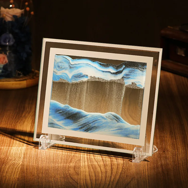 Green Queenie® Dynamic Sand Glass Frame 5 inch Green Flowing Sand Picture Abstract Scenery Sand Image Hourglass Desktop Art Perfect Xmas Gift 