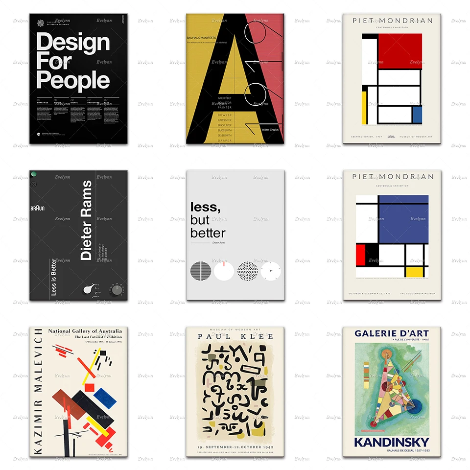 Dieter Rams Design Quotes,bauhaus Weimar 1923 Piet Mondriaan Exhibition  Poster,living Room Wall Art Prints Home Decor Canvas - Painting &  Calligraphy - AliExpress
