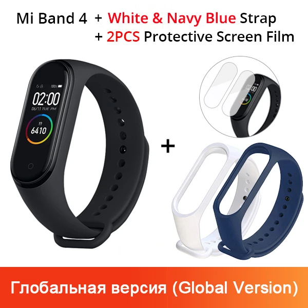 Xiaomi mi-браслет 4 смарт-браслет 3 AMOLED цветной экран mi Band 4 пульсометр фитнес Bluetooth Спорт 50 атм водонепроницаемый смарт-браслет - Цвет: Add White N NavyBlue