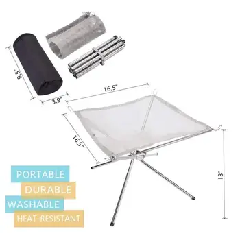 

Outdoor Portable Fire Rack Folding Table Grill Stainless Steel Point Charcoal Stove Super Light Grid Heating Wood Stove Camping