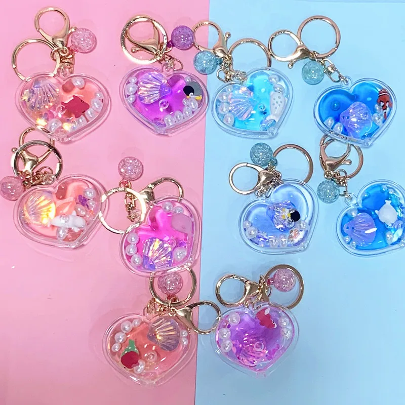 Cute Ocean Animal Doll Oil Liquid Keychain Heart Shape Moving Keyring Quicksand Love Bottle for Women Bag Pendant | Украшения и