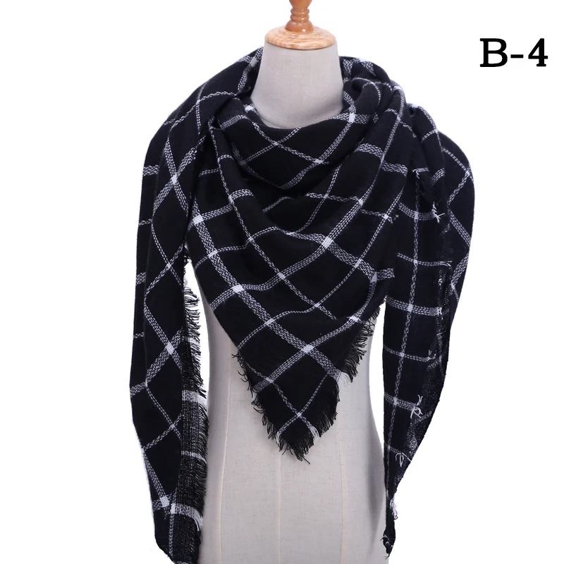 Модный зимний шарф для женщин, клетчатые вязаные треугольные шарфы, кашемировые пашмины, женские теплые покрывала, шали, шарфы для шеи