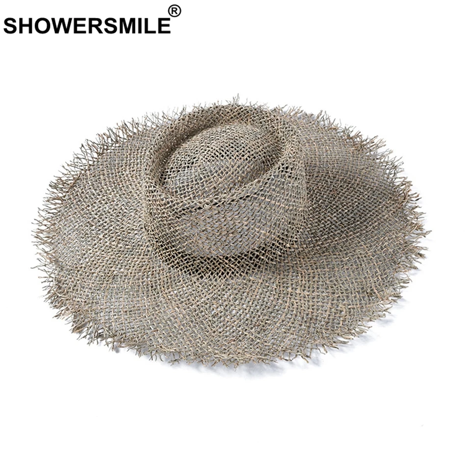

SHOWERSMILE Women Summer Hat 2020 Wide Brim Ladies Straw Hats Hollow French Designer Large Beach Sun Protection Hat Female Cap