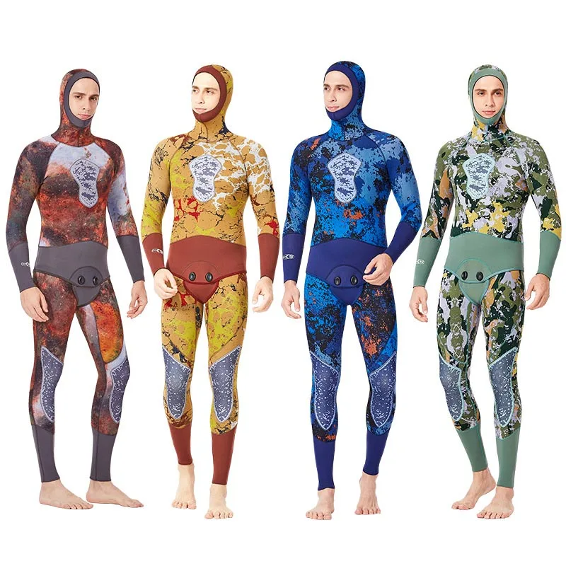 

5MM Neoprene Wetsuit winter swim men Hooded Camouflage Diving Suit for Underwater Hunting Thicker Cold-proof Scuba 2-pieces suit