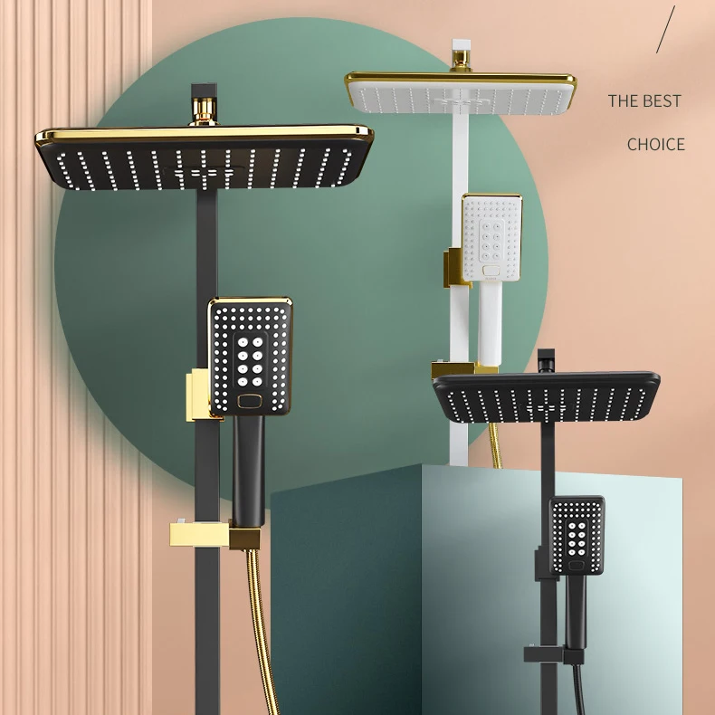 Hot Cold Digital Shower Set Quality Brass Thermostatic Bathroom Shower System Faucets Rainfall Shower Head Black Gold Shower Set 3