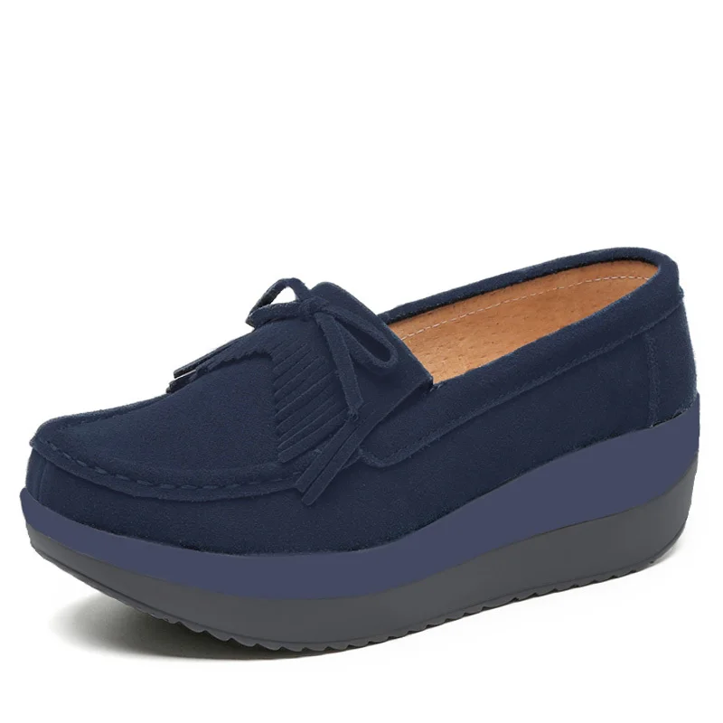 Navy Blue Женские лоферы на плоской платформе; женские элегантные мокасины из натуральной кожи; Женская Осенняя повседневная женская обувь без застежки - Цвет: Navy Blue