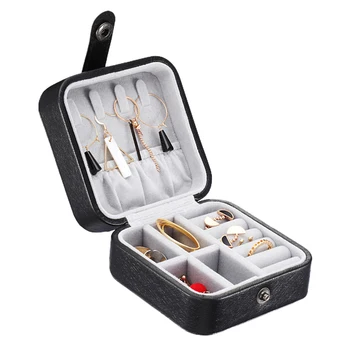 

Travel Portable Ring Storage Jewelry Box Square Display Case Earring Holder Leather Portable Storage Zipper Jewelers PU Leather