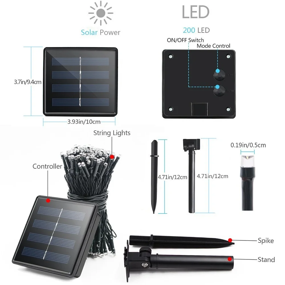 Cadena de iluminación para exteriores, lámpara de energía Solar de 100