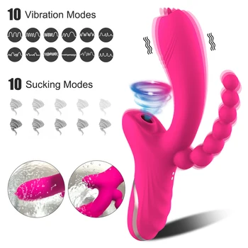 3 in 1 Clitoris Sucker Dildo Vibrator for Female G Spot Tongue Licking Clit Vacuum Stimulator Adults Sex Toys for Womans 2